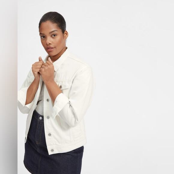 EVERLANE The Denim Jacket in Bone Cream White Pockets Button Front Size XS NEW - Picture 5 of 10